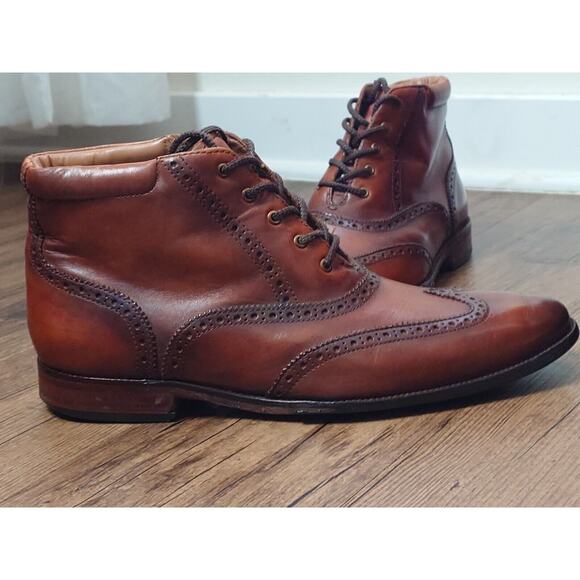 Cole Haan Wingtip Oxford Chukka Burnished Brown Leather Boots Mens Size 10 M - Picture 6 of 14